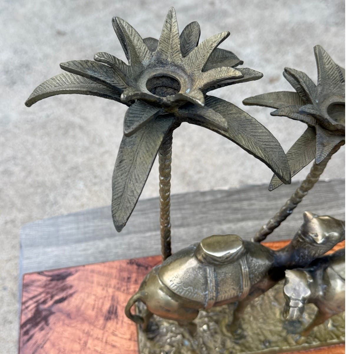 Vintage Brass Camel Palm Tree Candle Holder Sculpture Hollywood Regency MCM - Thumbnail 10