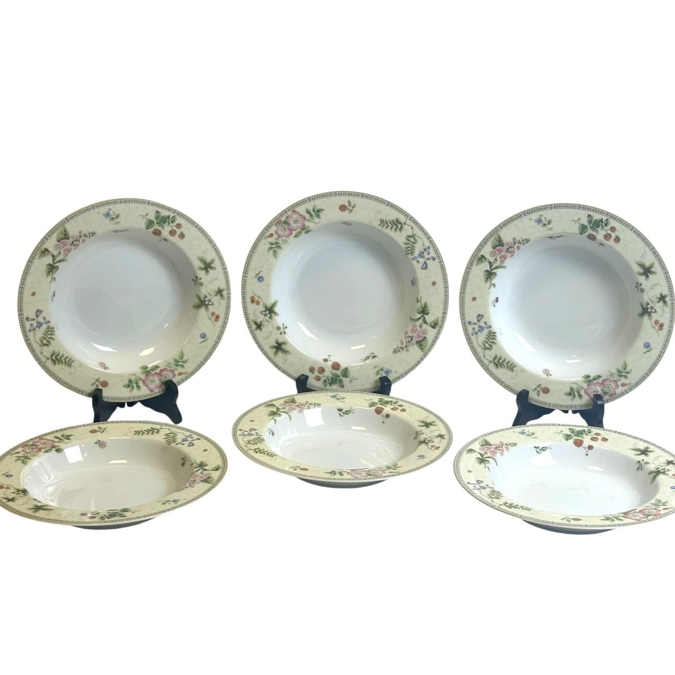 Wedgwood Vintage 1997 "Fleur" 9" Large Rim Soup/Pasta Bowls-Excellent-Set of 6 - Thumbnail 2