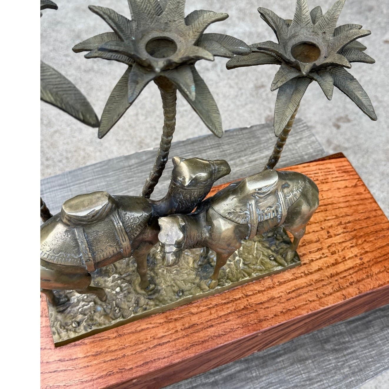 Vintage Brass Camel Palm Tree Candle Holder Sculpture Hollywood Regency MCM - Thumbnail 12