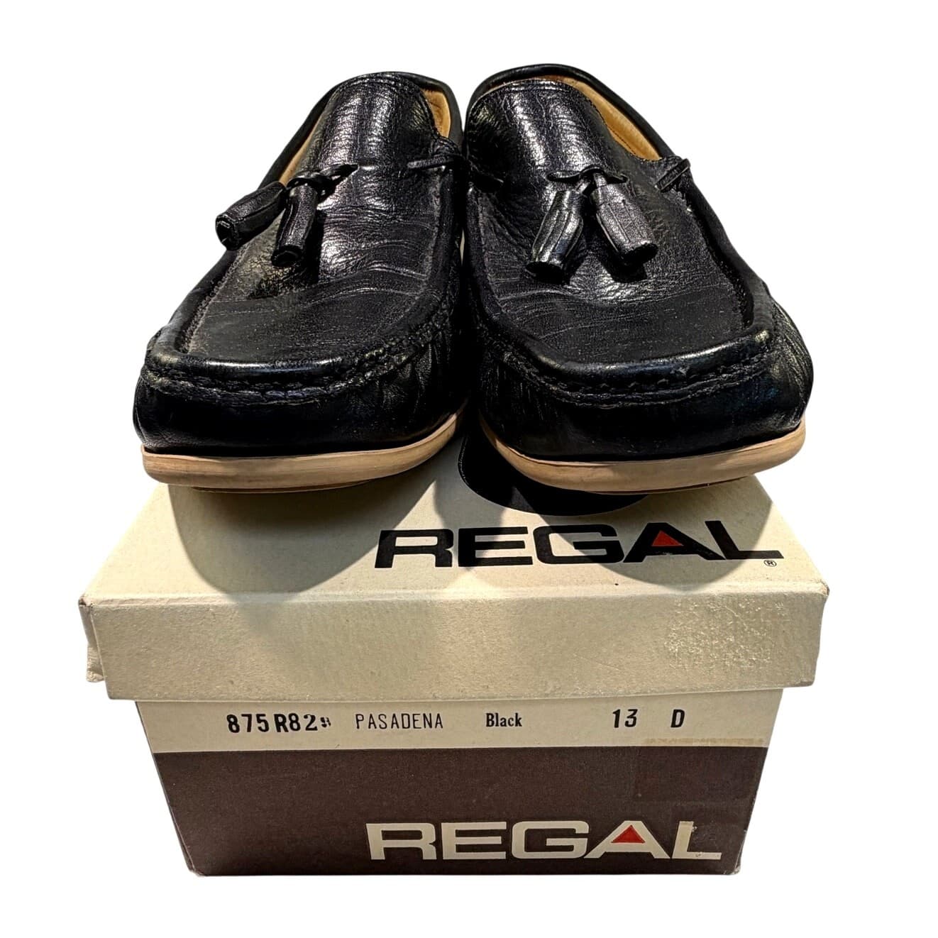 Regal Vintage Pasadena Tassel Loafers Mens 13 D Black Leather Moc Toes Shoes Box - Thumbnail 4