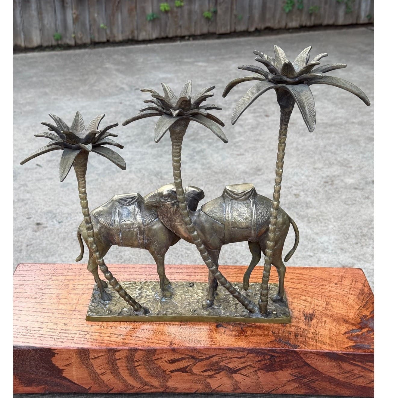 Vintage Brass Camel Palm Tree Candle Holder Sculpture Hollywood Regency MCM - Thumbnail 14