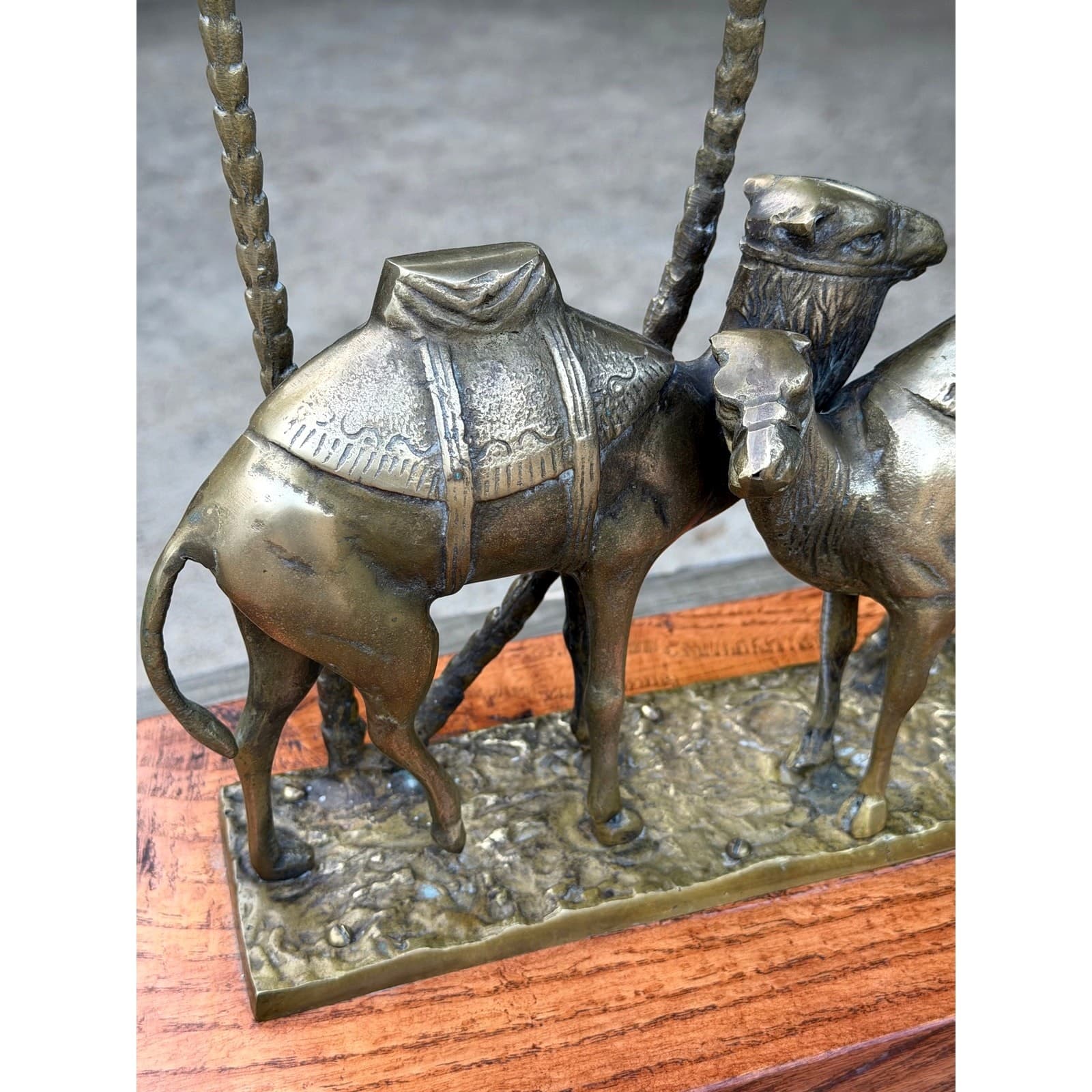 Vintage Brass Camel Palm Tree Candle Holder Sculpture Hollywood Regency MCM - Thumbnail 2