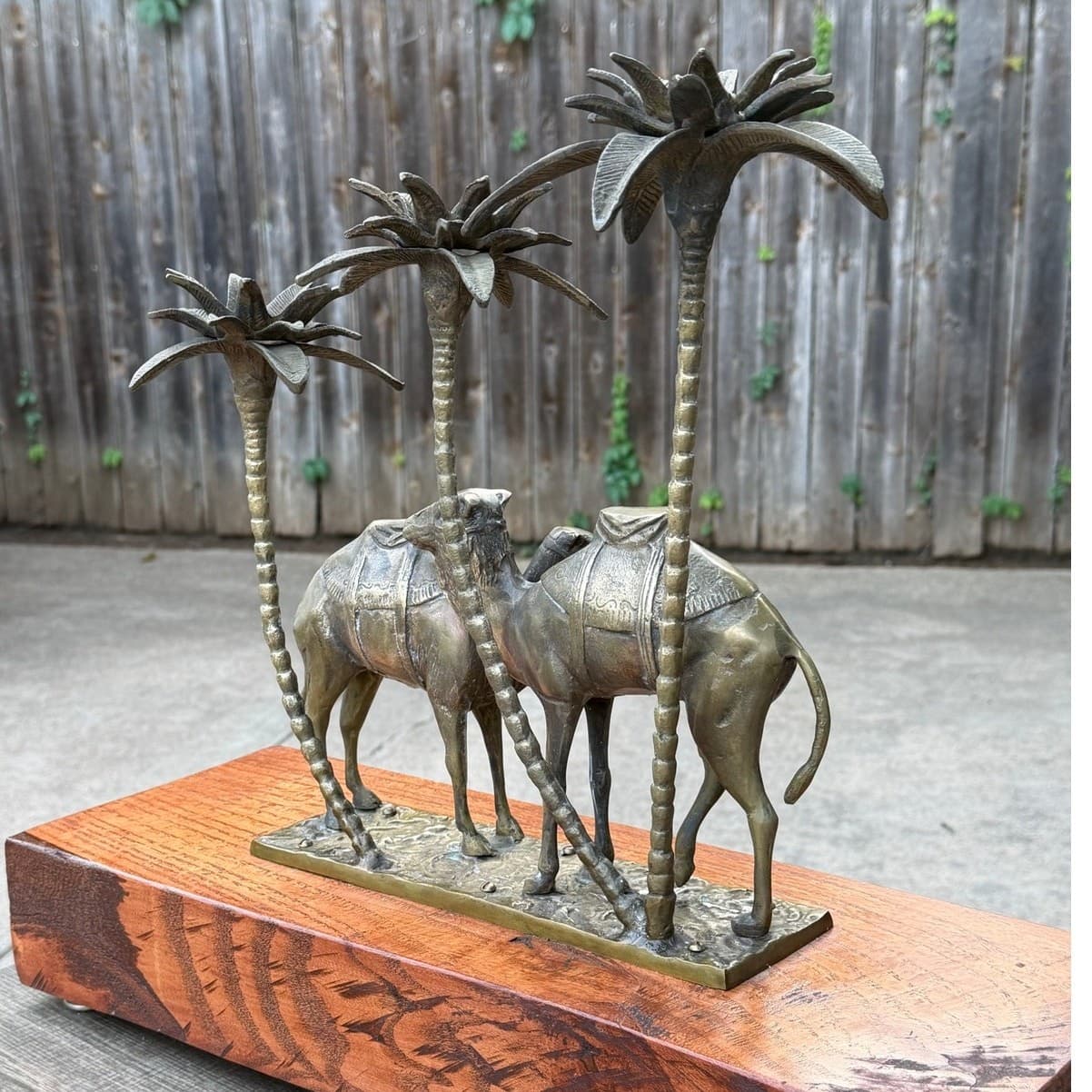 Vintage Brass Camel Palm Tree Candle Holder Sculpture Hollywood Regency MCM - Thumbnail 16