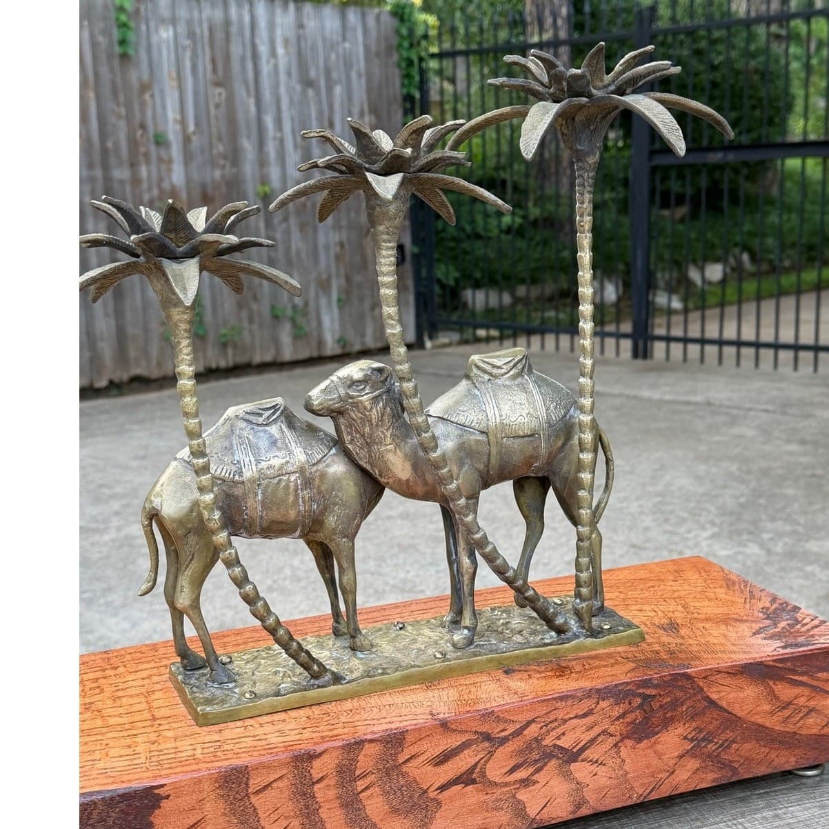 Vintage Brass Camel Palm Tree Candle Holder Sculpture Hollywood Regency MCM - Thumbnail 15