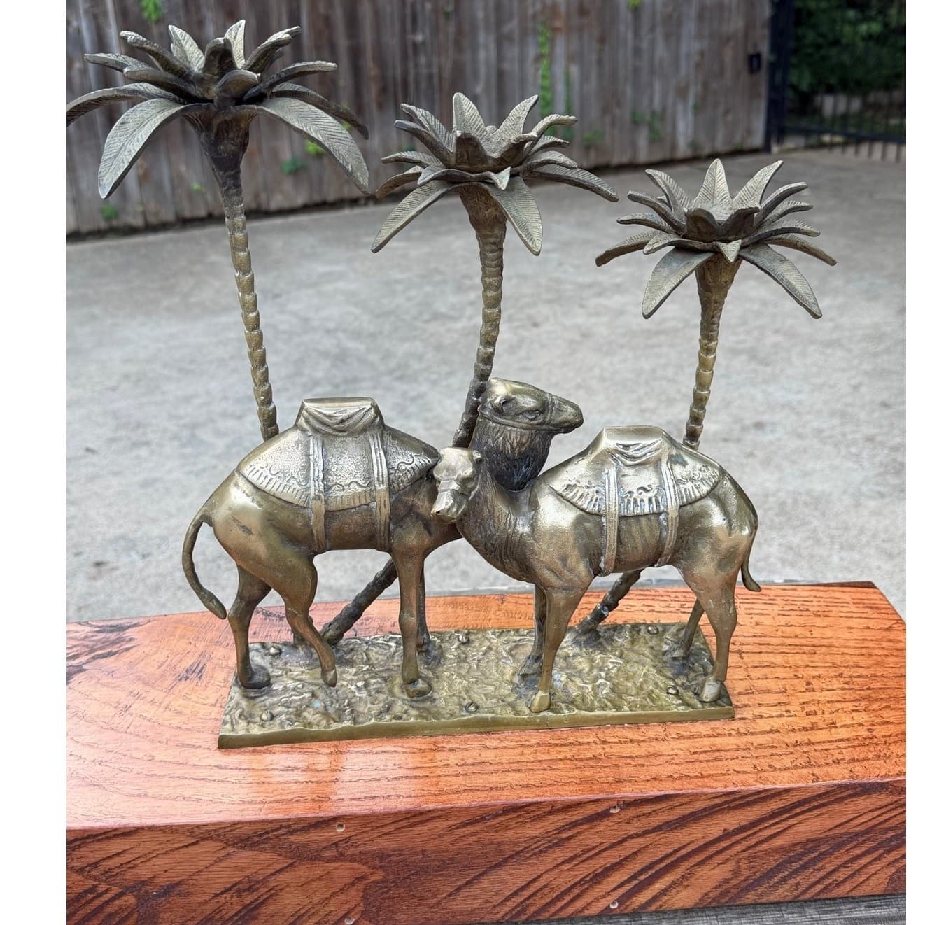 Vintage Brass Camel Palm Tree Candle Holder Sculpture Hollywood Regency MCM - Thumbnail 8