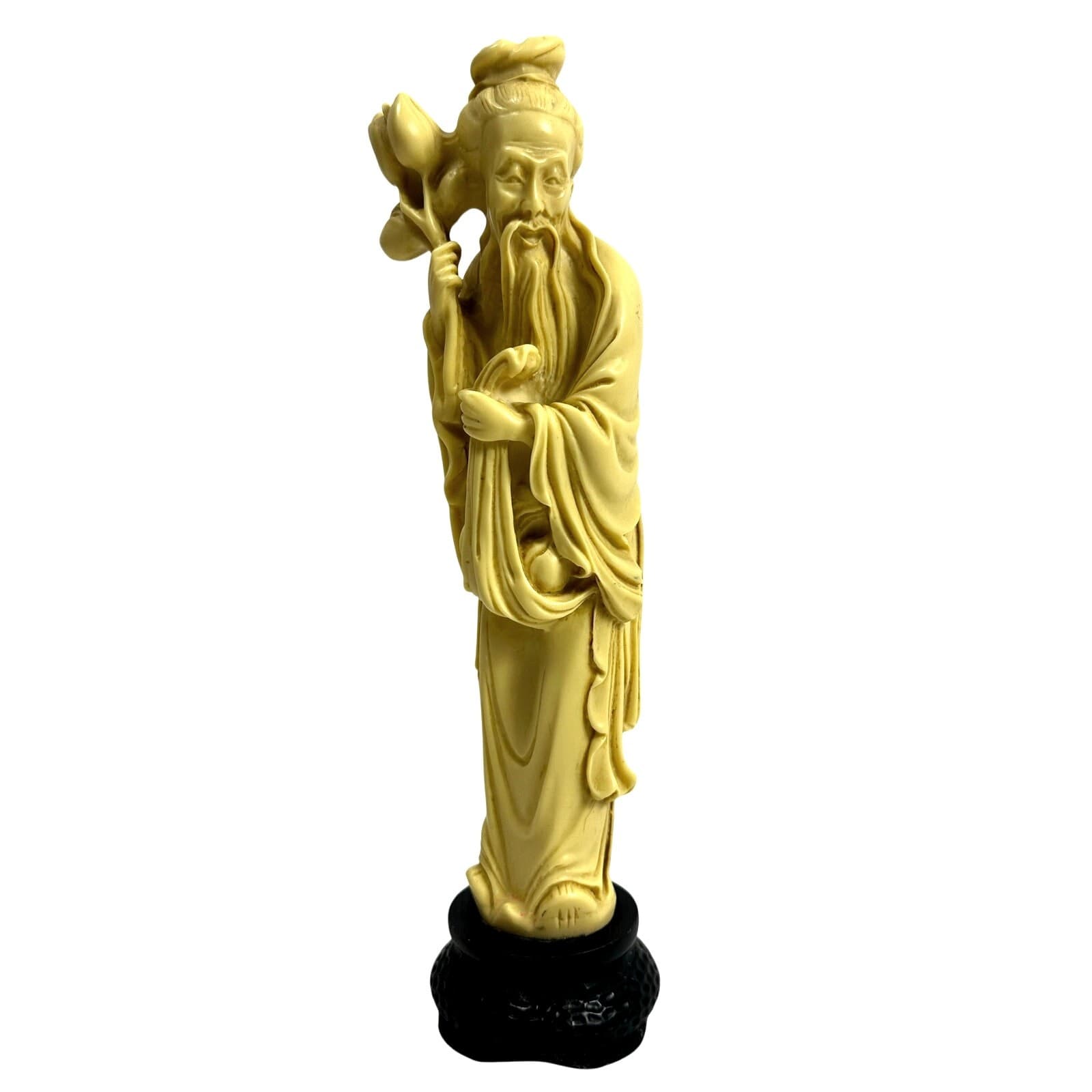 Chinese Shou Lou God of Longevity Mid Century Carved Soapstone Figurine Signed