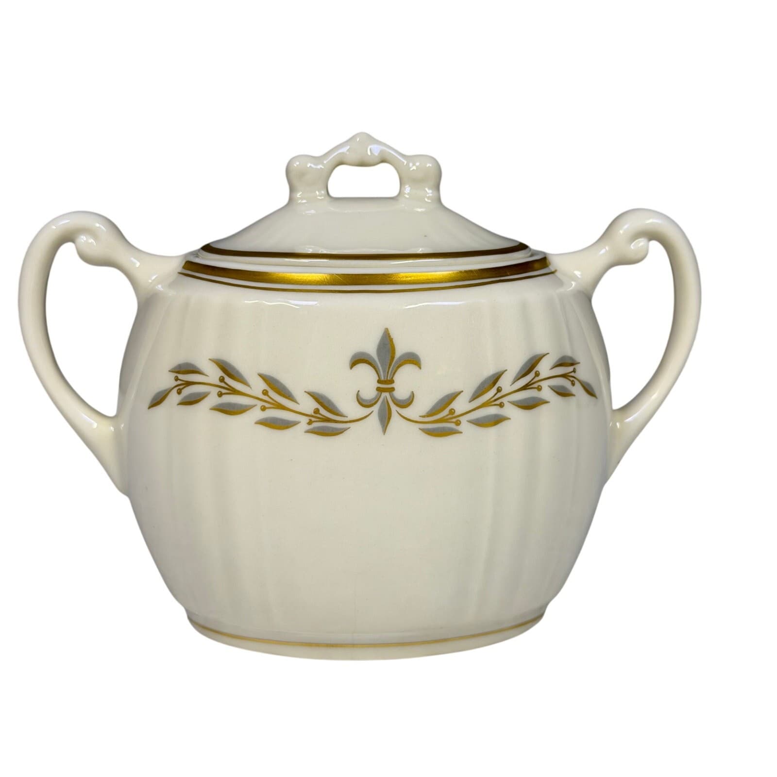 Syracuse Retired 1962-1966 'Fleur De Lis Gray' Sugar Bowl with Lid-Rare - Thumbnail 3