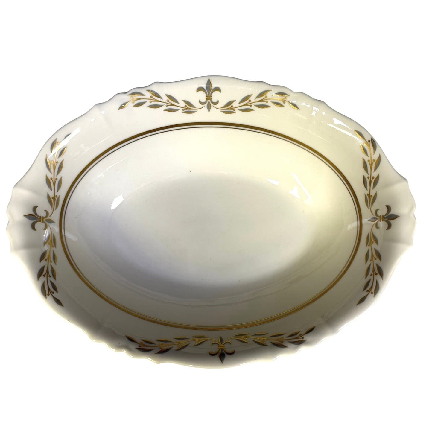 Syracuse Retired 1962-1966 'Fleur De Lis Gray' 10" Oval Serving Bowl-Rare - Thumbnail 2