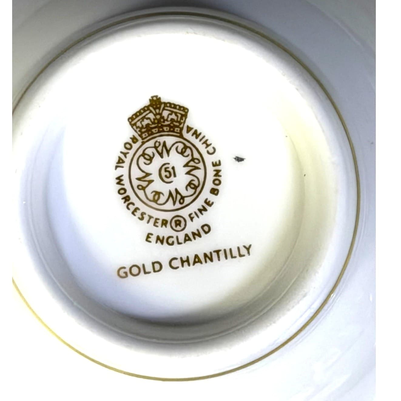 Royal Worcester Retired Gold Chantilly Bone China Footed Cups & Saucers-Set of 5 - Thumbnail 6