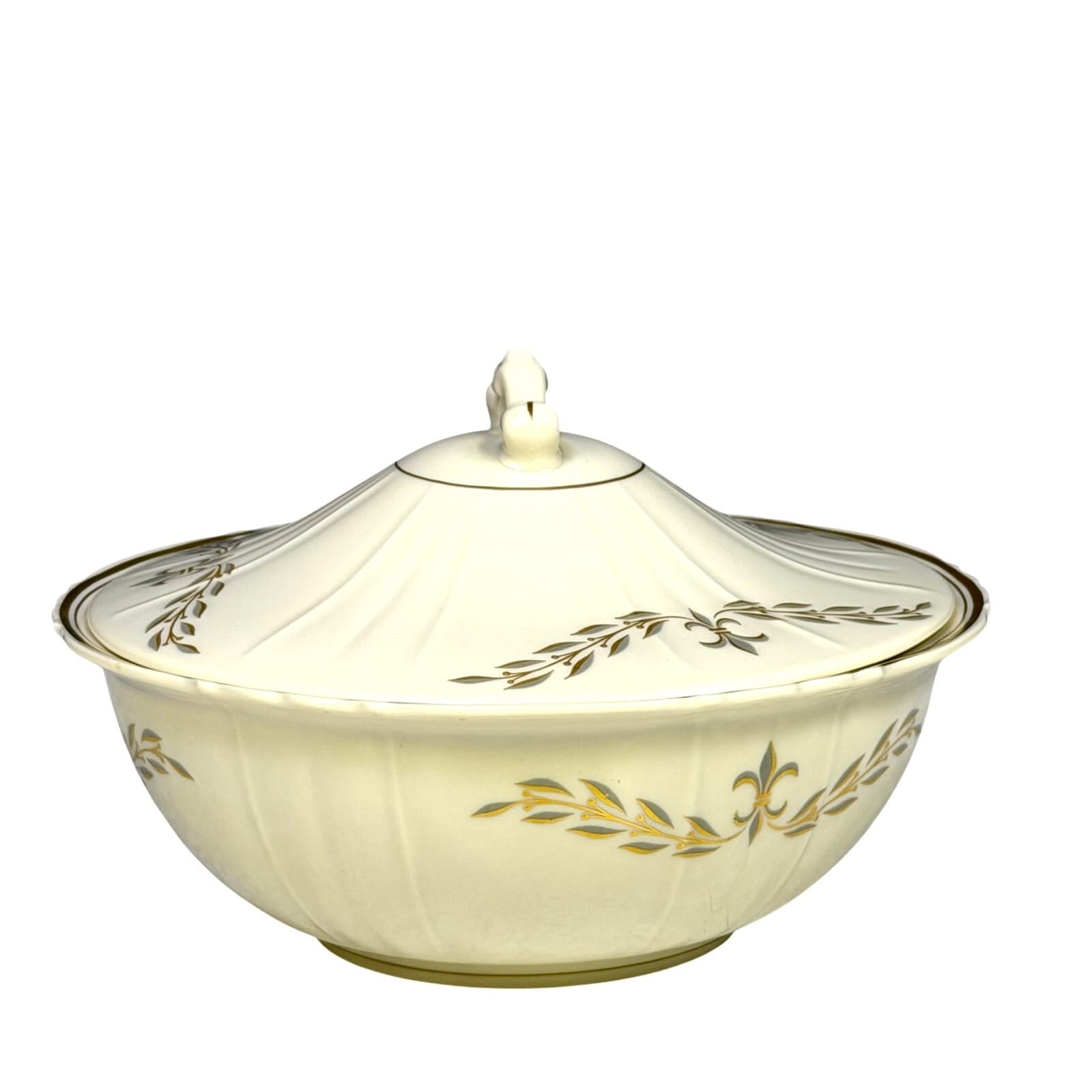 Syracuse Retired 1962-1966 'Fleur De Lis Gray' 8.5" Vegetable Bowl with Lid-Rare - Thumbnail 2