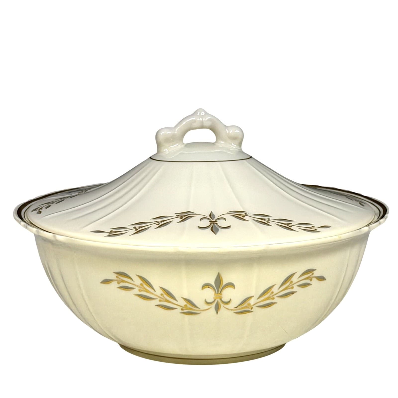 Syracuse Retired 1962-1966 'Fleur De Lis Gray' 8.5" Vegetable Bowl with Lid-Rare