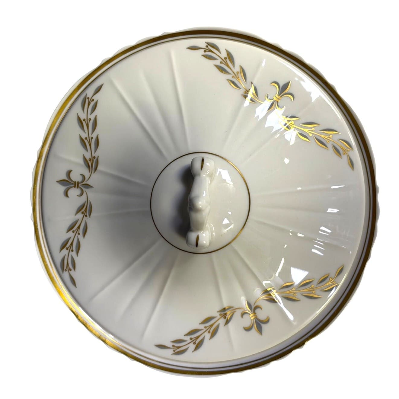 Syracuse Retired 1962-1966 'Fleur De Lis Gray' 8.5" Vegetable Bowl with Lid-Rare - Thumbnail 3