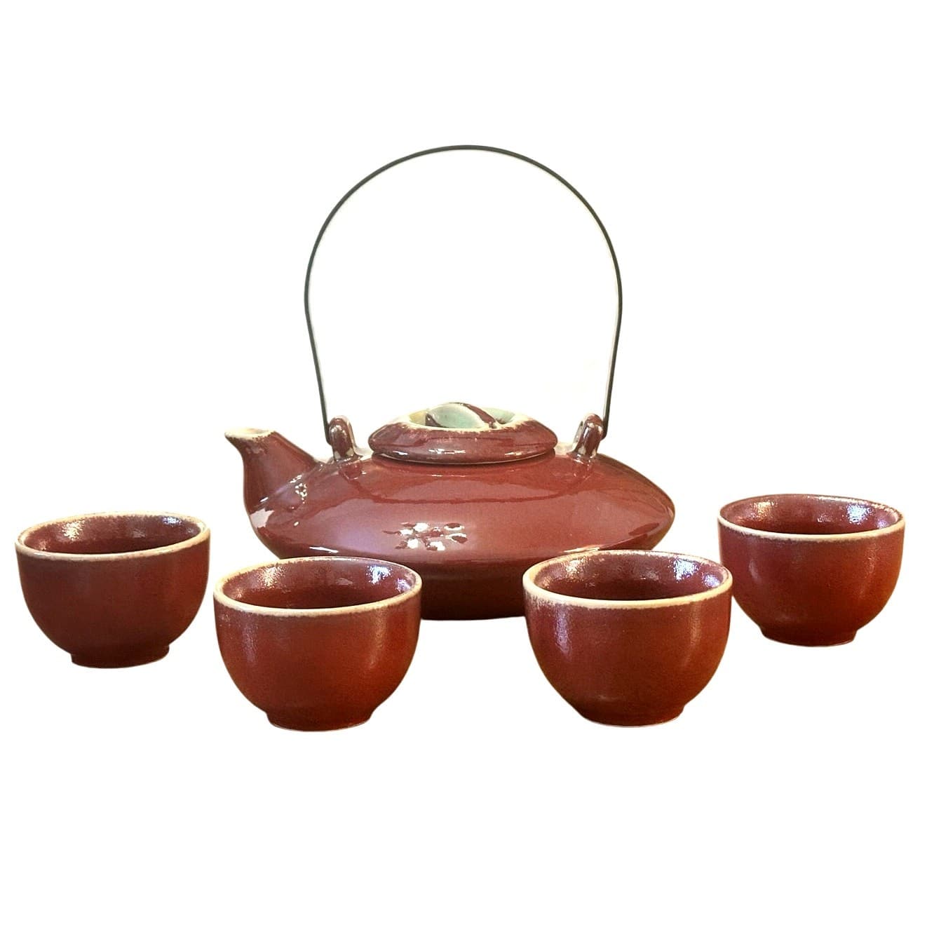 Bombay Unique Asian Inspired Modern Design 5-Piece Teapot and Matching Cups - Thumbnail 2