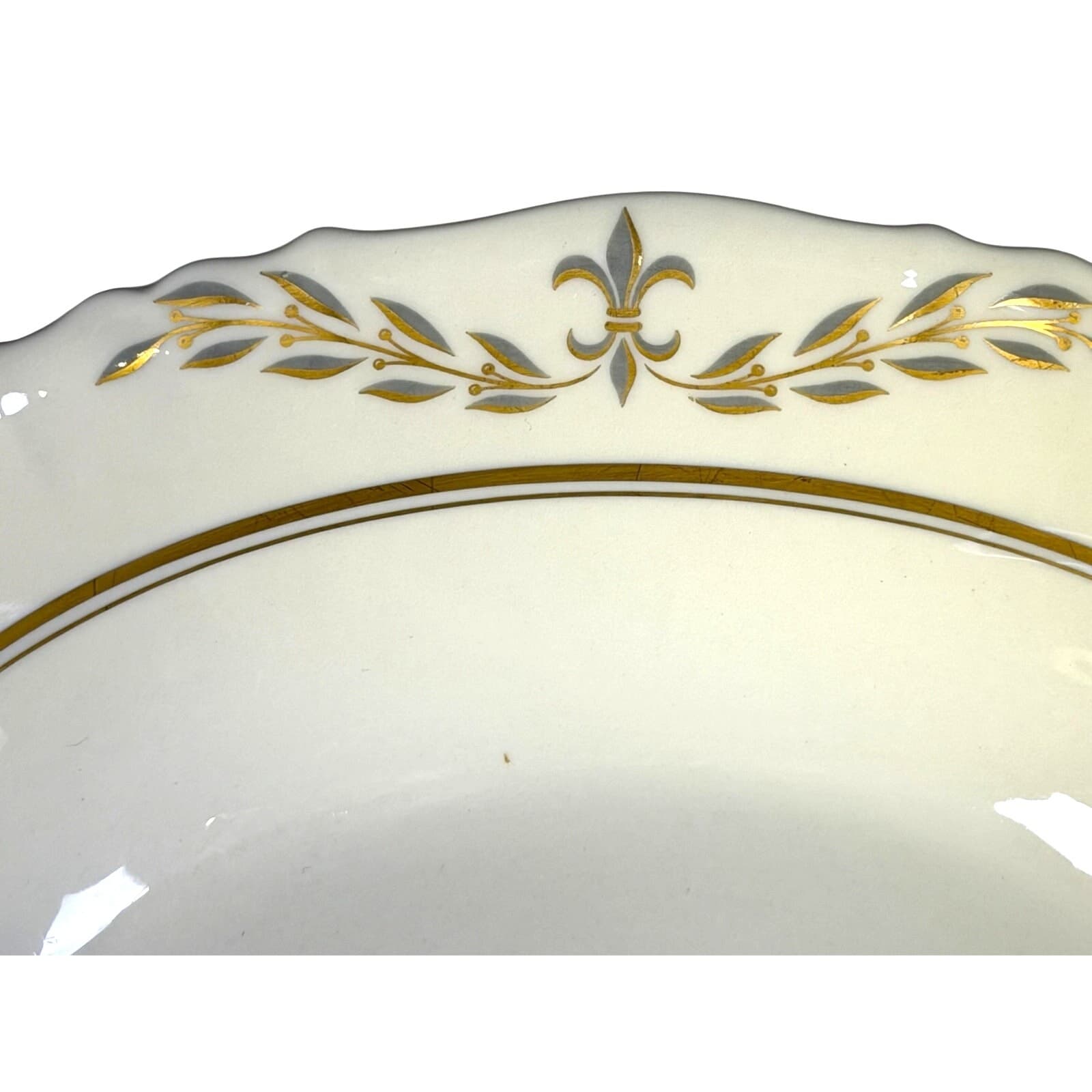 Syracuse Retired 1962-1966 'Fleur De Lis Gray' 10" Oval Serving Bowl-Rare - Thumbnail 4