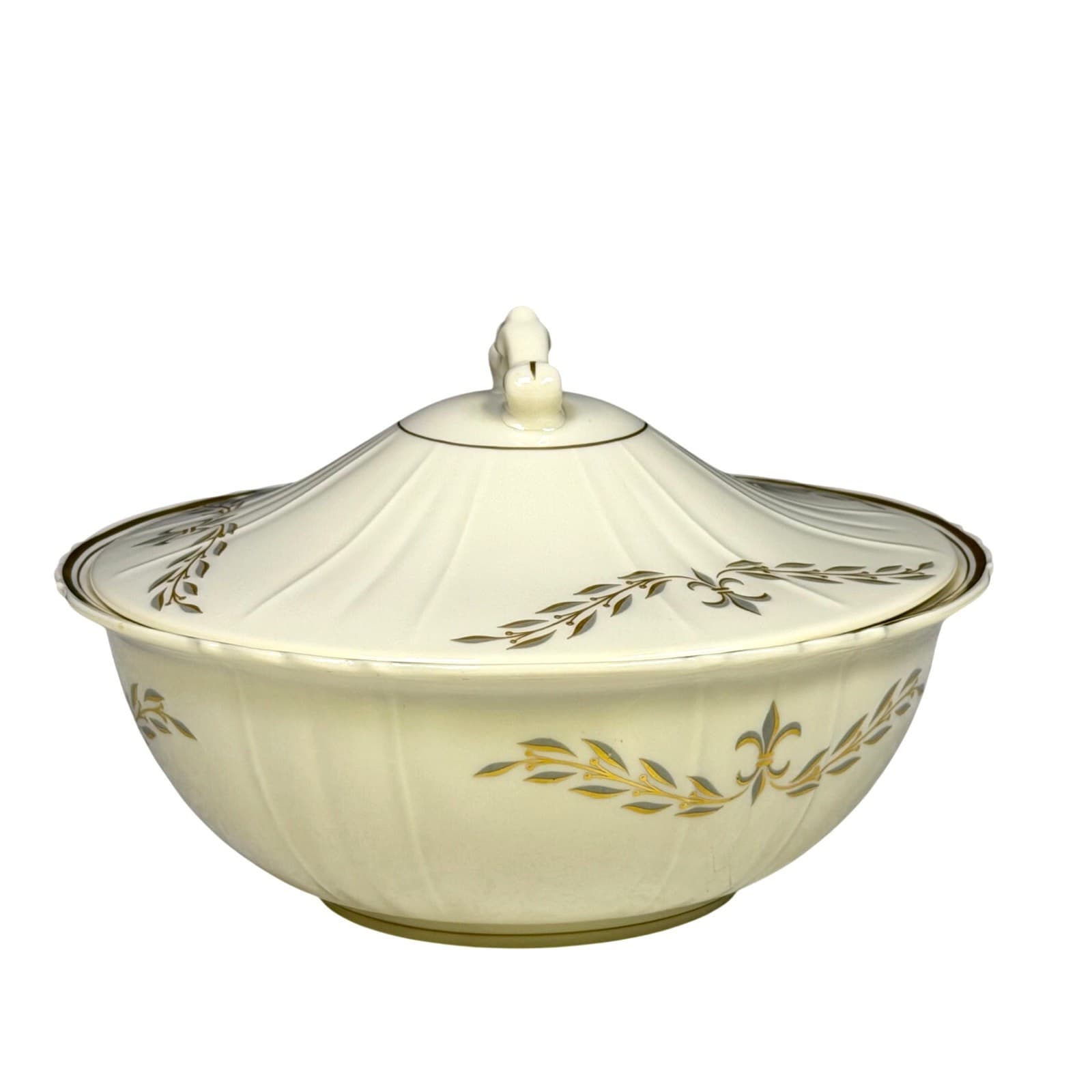Syracuse Retired 1962-1966 'Fleur De Lis Gray' 8.5" Vegetable Bowl with Lid-Rare - Thumbnail 7