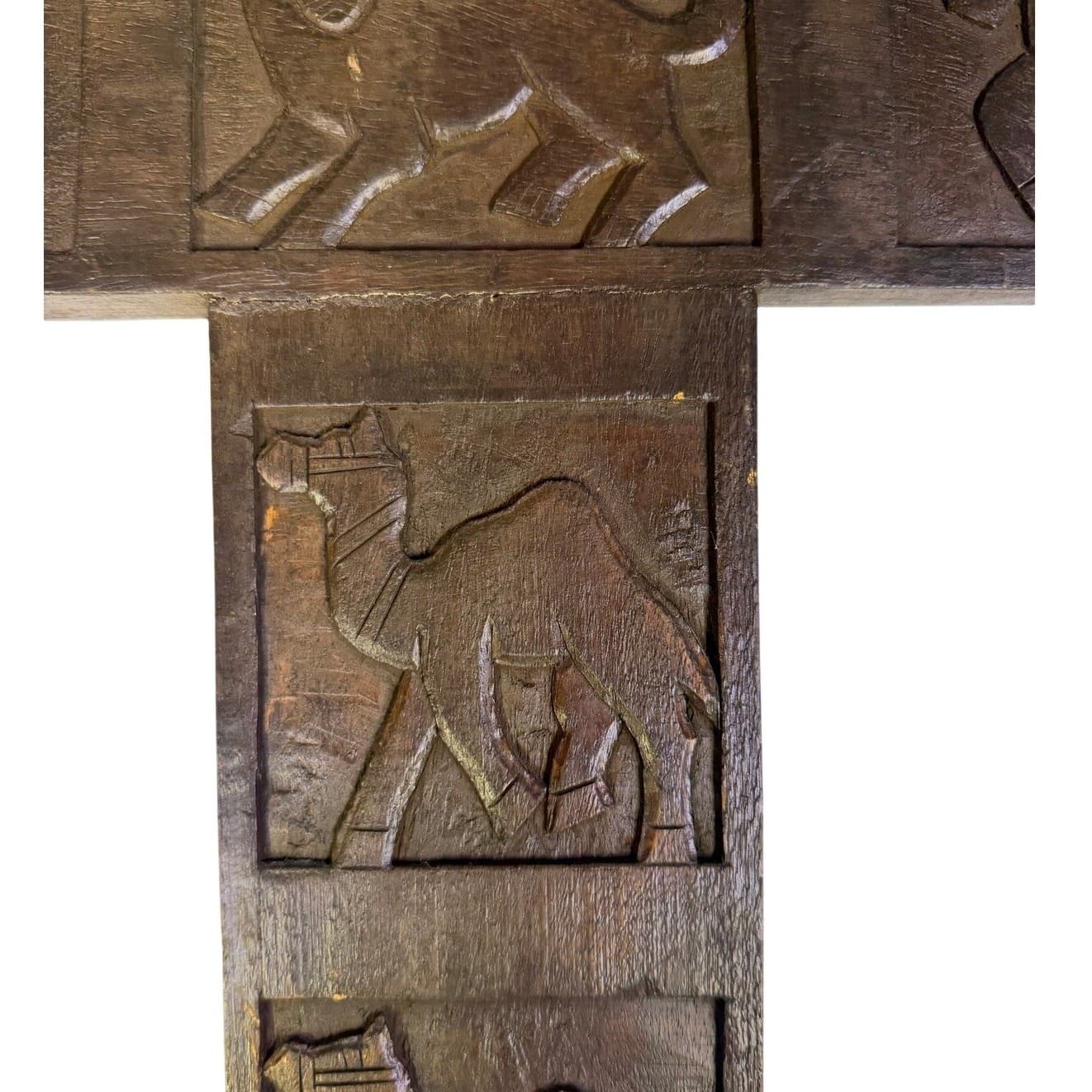 Carved Animals Relief Wooden 22 x 18 Large Hanging Wall Cross - Thumbnail 8