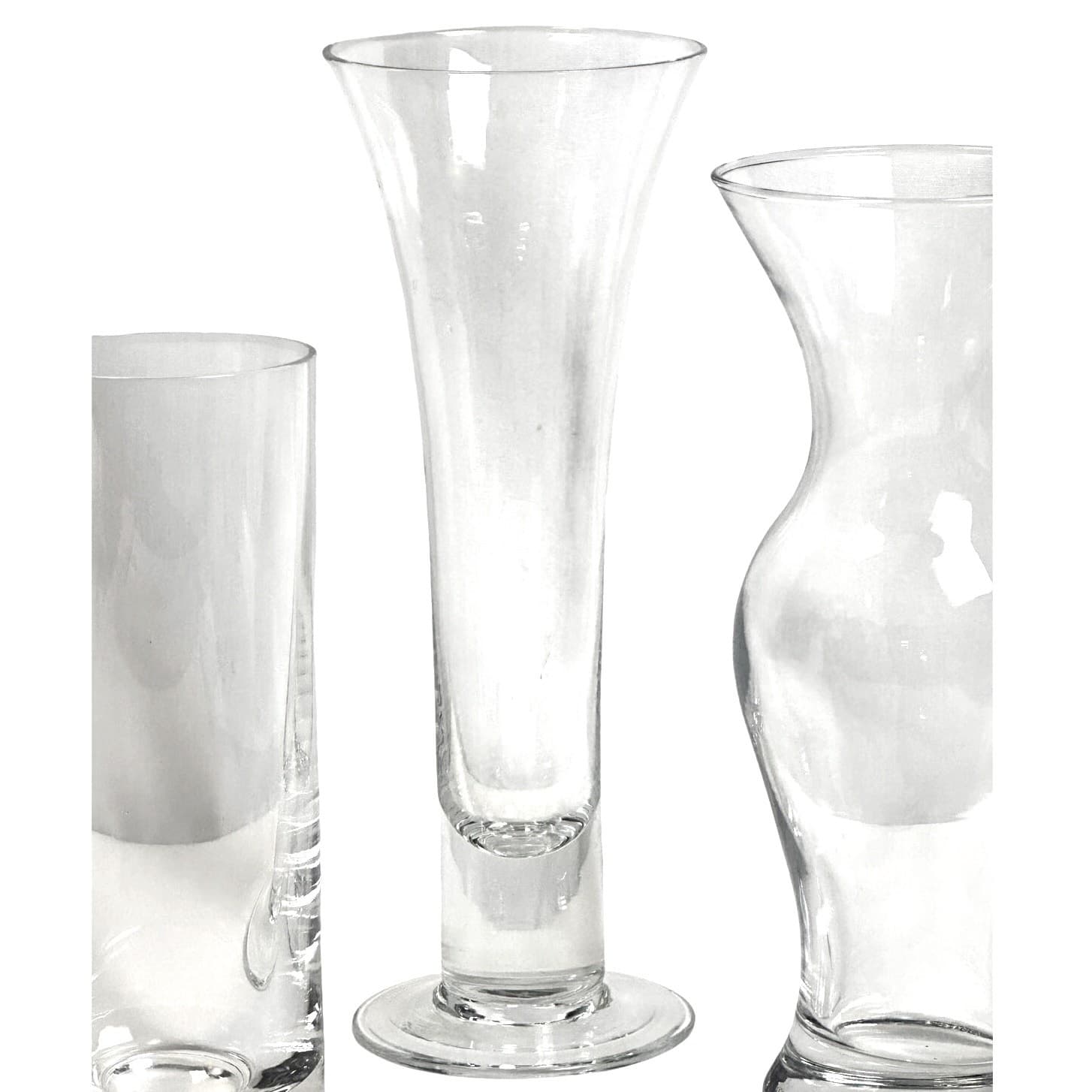 Trio of Heavy Lead Crystal 7.5" 9" 10" Clear Thick Base Contemporary Vases! - Thumbnail 3