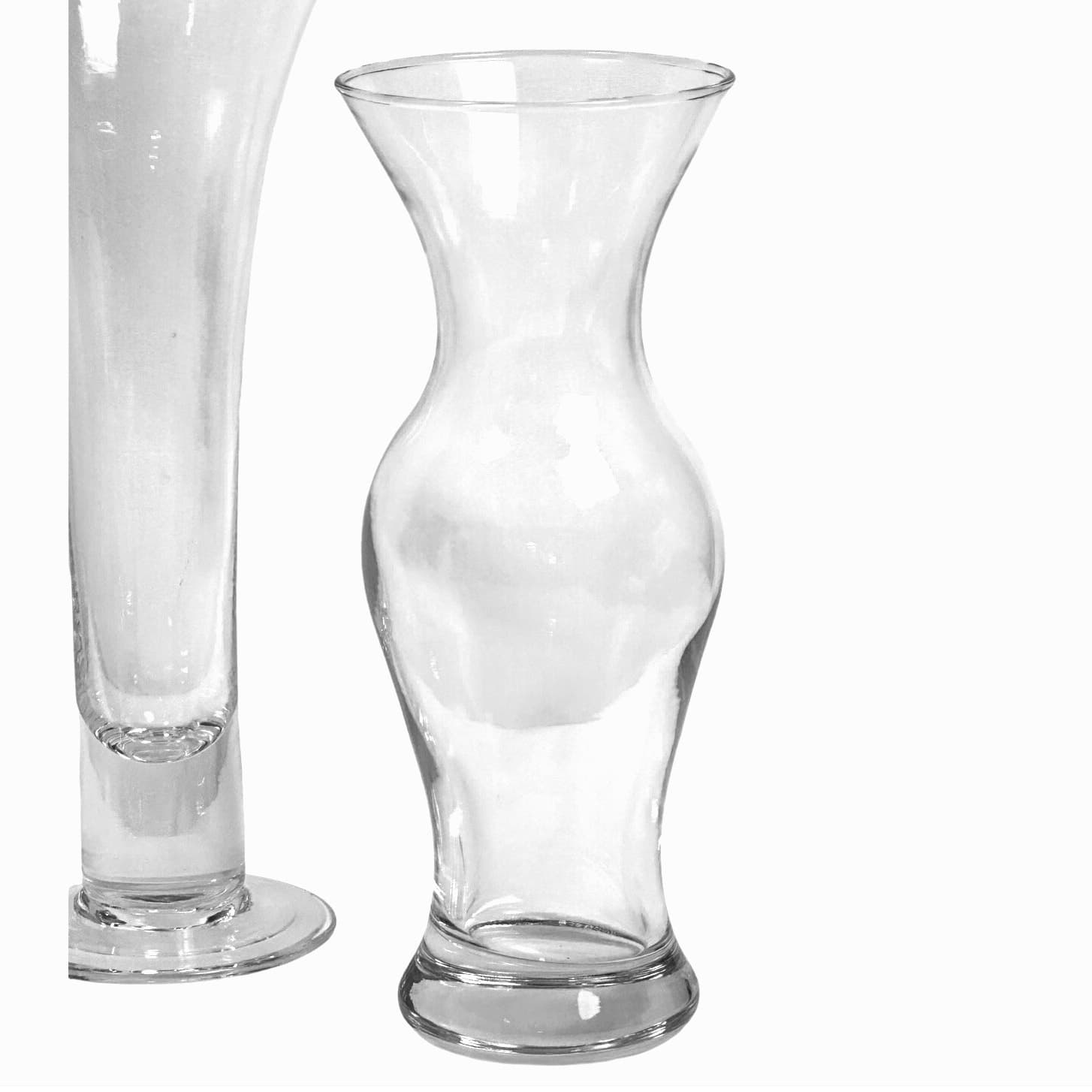 Trio of Heavy Lead Crystal 7.5" 9" 10" Clear Thick Base Contemporary Vases! - Thumbnail 2