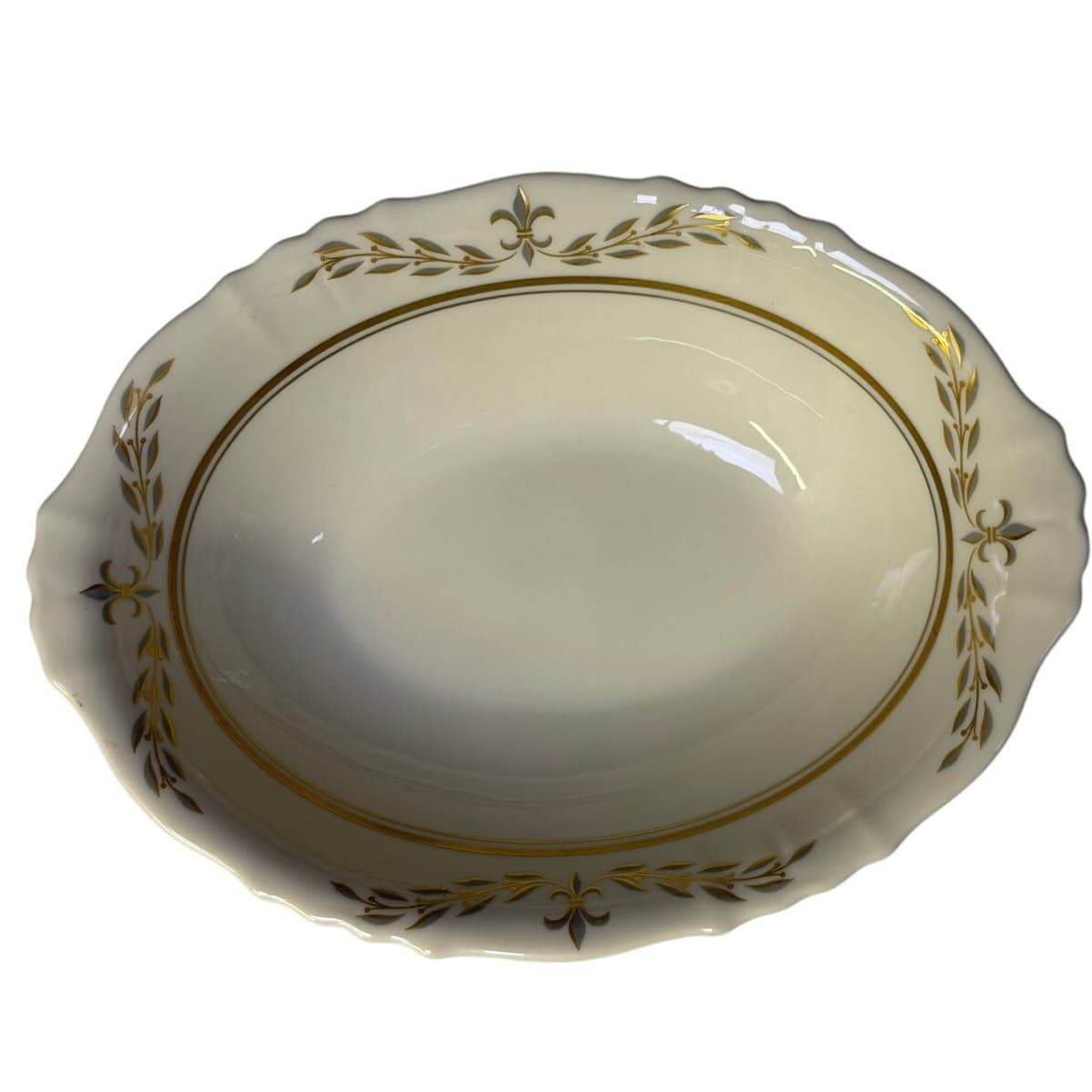 Syracuse Retired 1962-1966 'Fleur De Lis Gray' 9" Oval Serving Bowl-Rare - Thumbnail 4