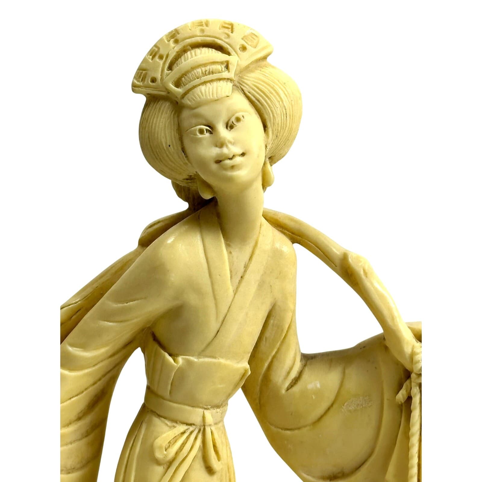 A. Santini Sculpture Mid Century Geisha Girl Alabaster Resin Figurine Signed - Thumbnail 2