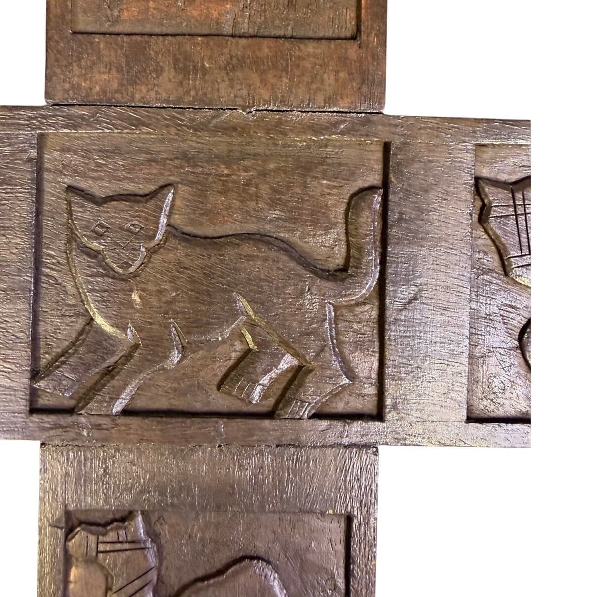 Carved Animals Relief Wooden 22 x 18 Large Hanging Wall Cross - Thumbnail 5
