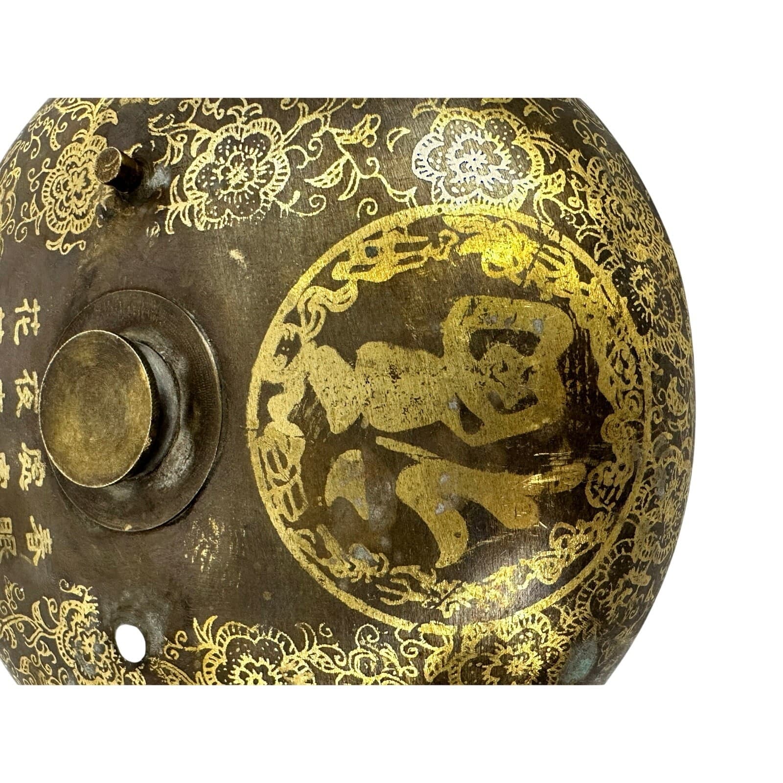 Antique Replica Brass / Bronze Floral Finish Oriental Bedwarmer - Thumbnail 5