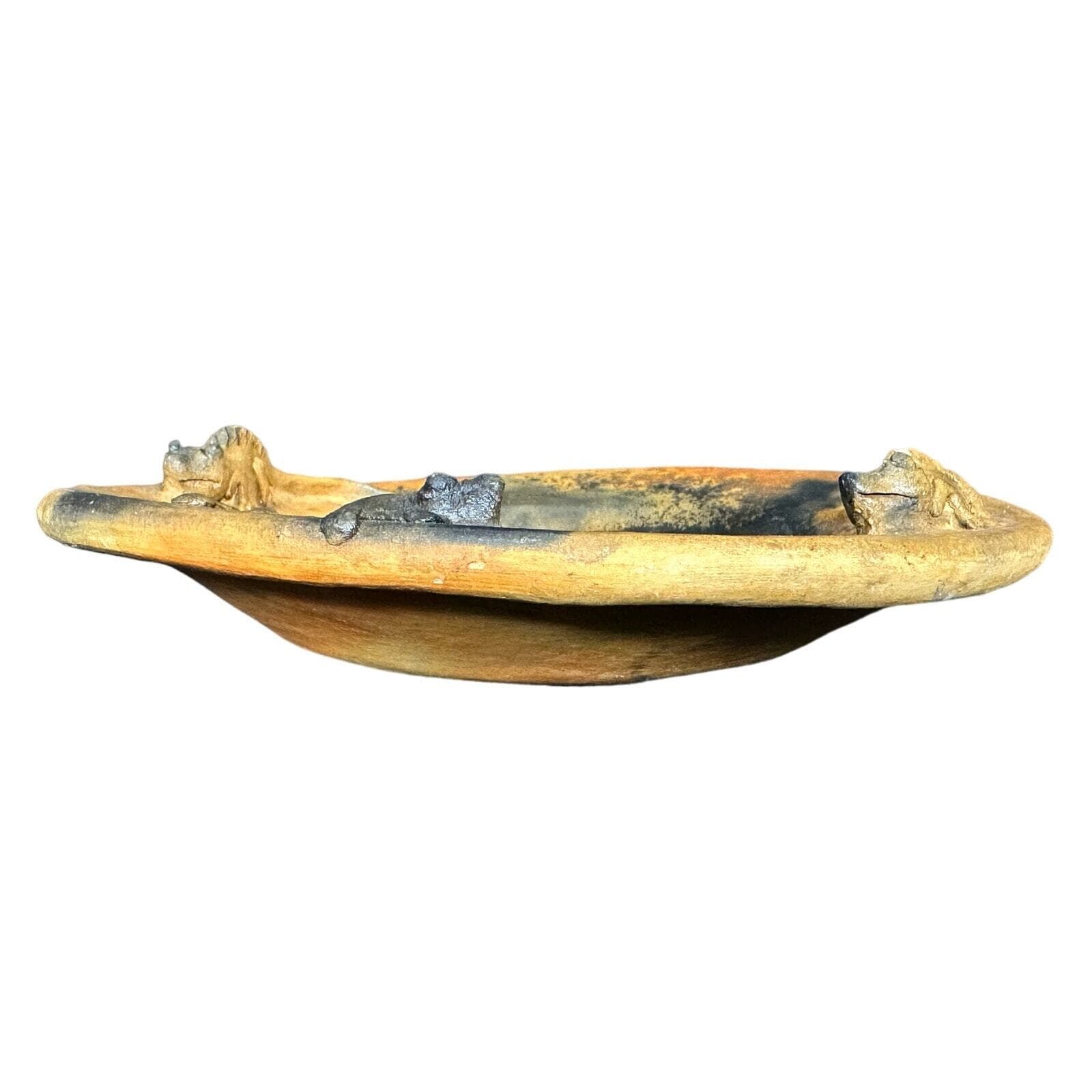 Handmade Art Pottery Bowl Raised Relief Frog Iguana Belize 2007 Artist Signed 9" - Thumbnail 3