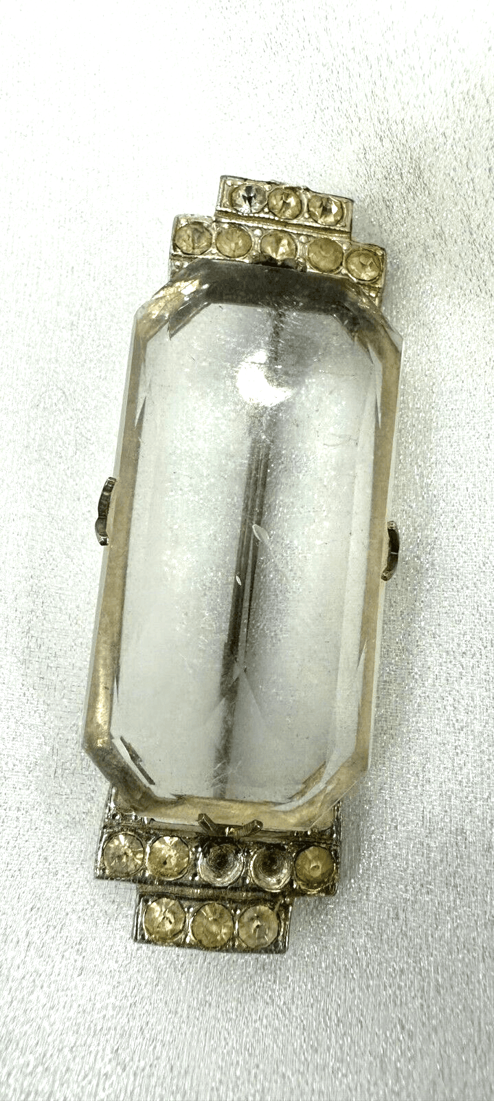 Glam Art Deco Glass & Rhinestone Brooch Vintage - Thumbnail 4