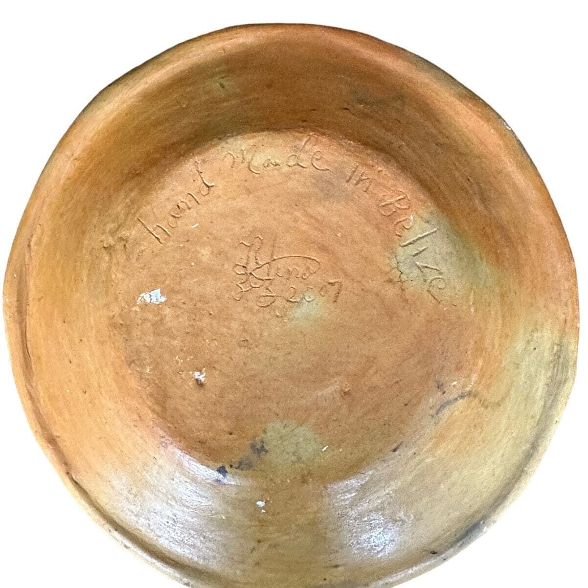 Handmade Art Pottery Bowl Raised Relief Frog Iguana Belize 2007 Artist Signed 9" - Thumbnail 2