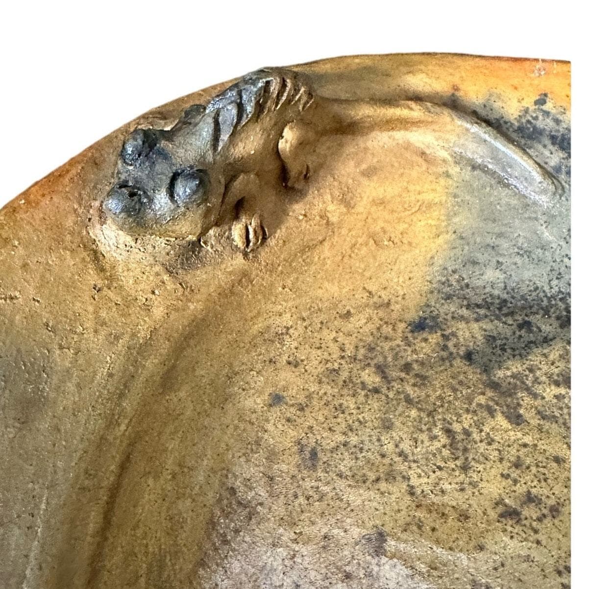 Handmade Art Pottery Bowl Raised Relief Frog Iguana Belize 2007 Artist Signed 9" - Thumbnail 5