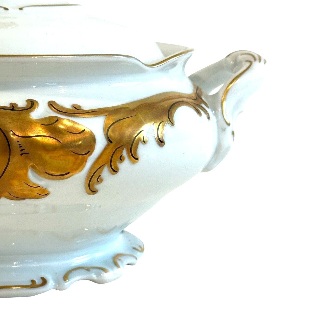 Walbrzych Poland Serving Dish w/Lid White Heavy Gold Scrolls-Rare-Excellent ! - Thumbnail 4