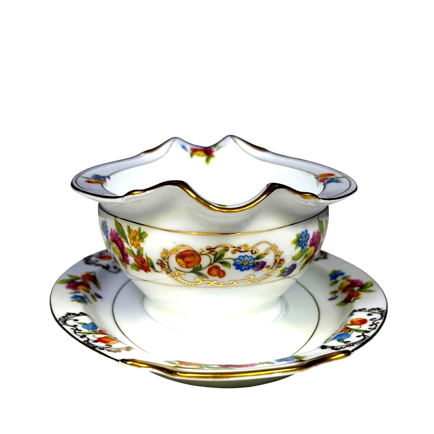 Noritake Retired 'Dresdena' 1931-1940 Backstamp Gravy Boat with Underplate-Rare - Thumbnail 2