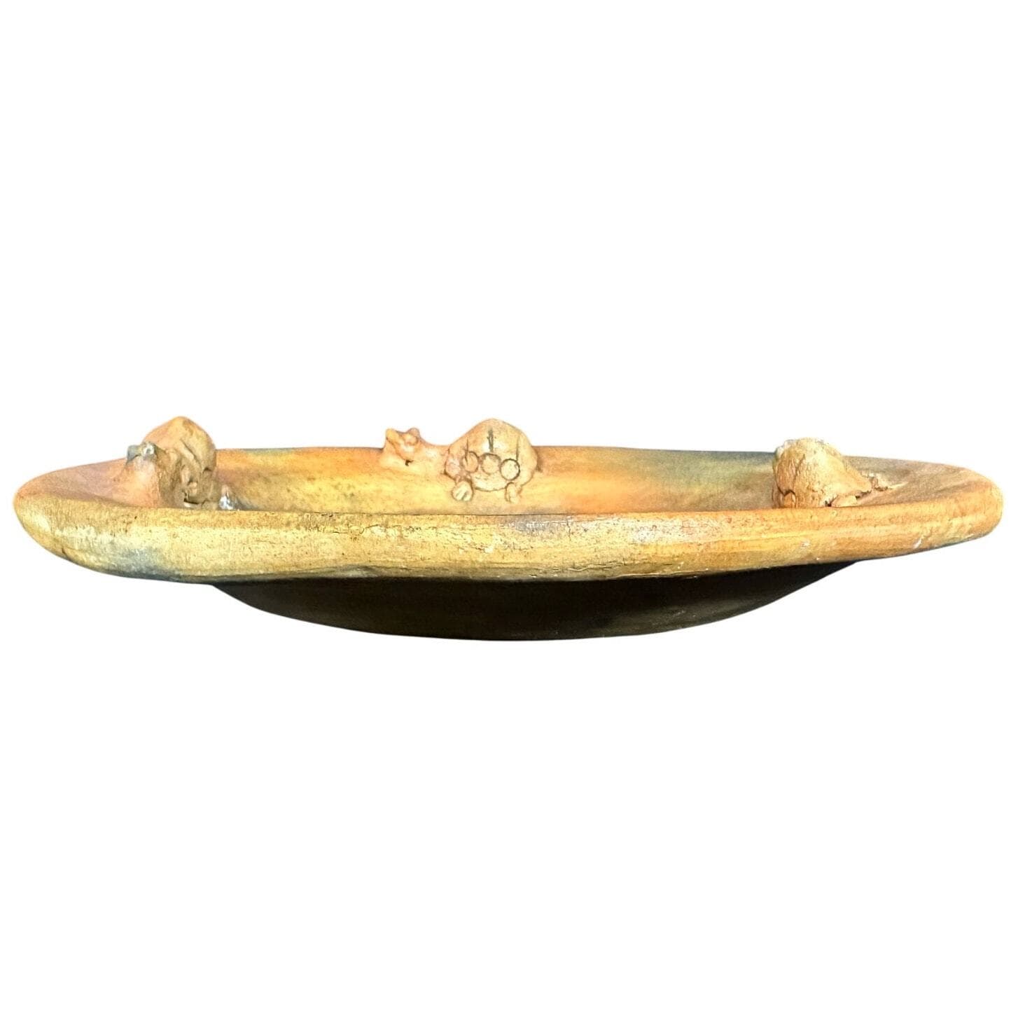 Art Pottery Belize 2007 Artist Signed Raised Relief Turtle Shallow Bowl/Plate 9" - Thumbnail 2