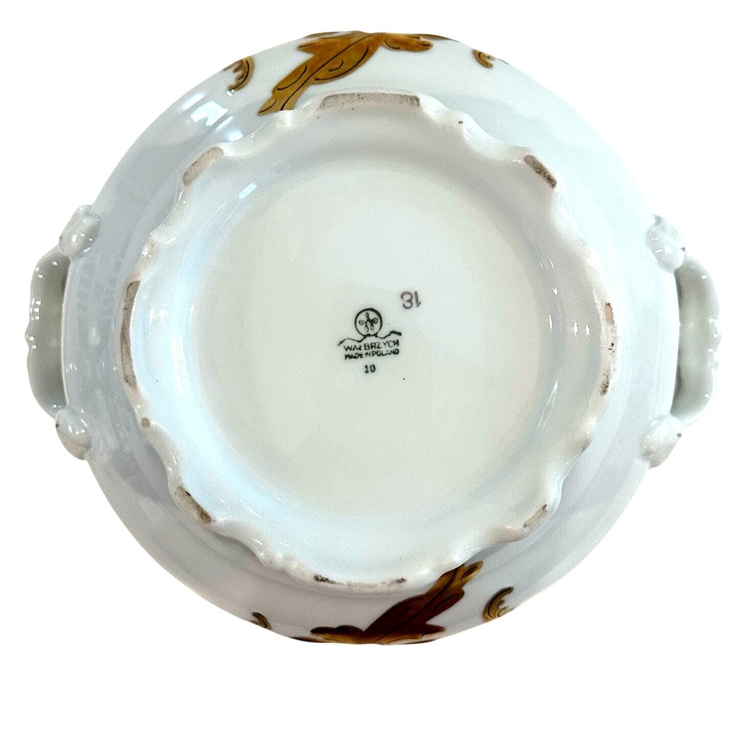 Walbrzych Poland Serving Dish w/Lid White Heavy Gold Scrolls-Rare-Excellent ! - Thumbnail 11