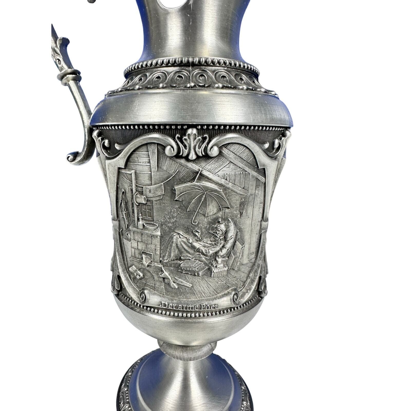 WMF Zinn Pewter Ewer Pitcher Carl Spitzweg Artist Germany 11.5" Very Rare-Mint! - Thumbnail 4