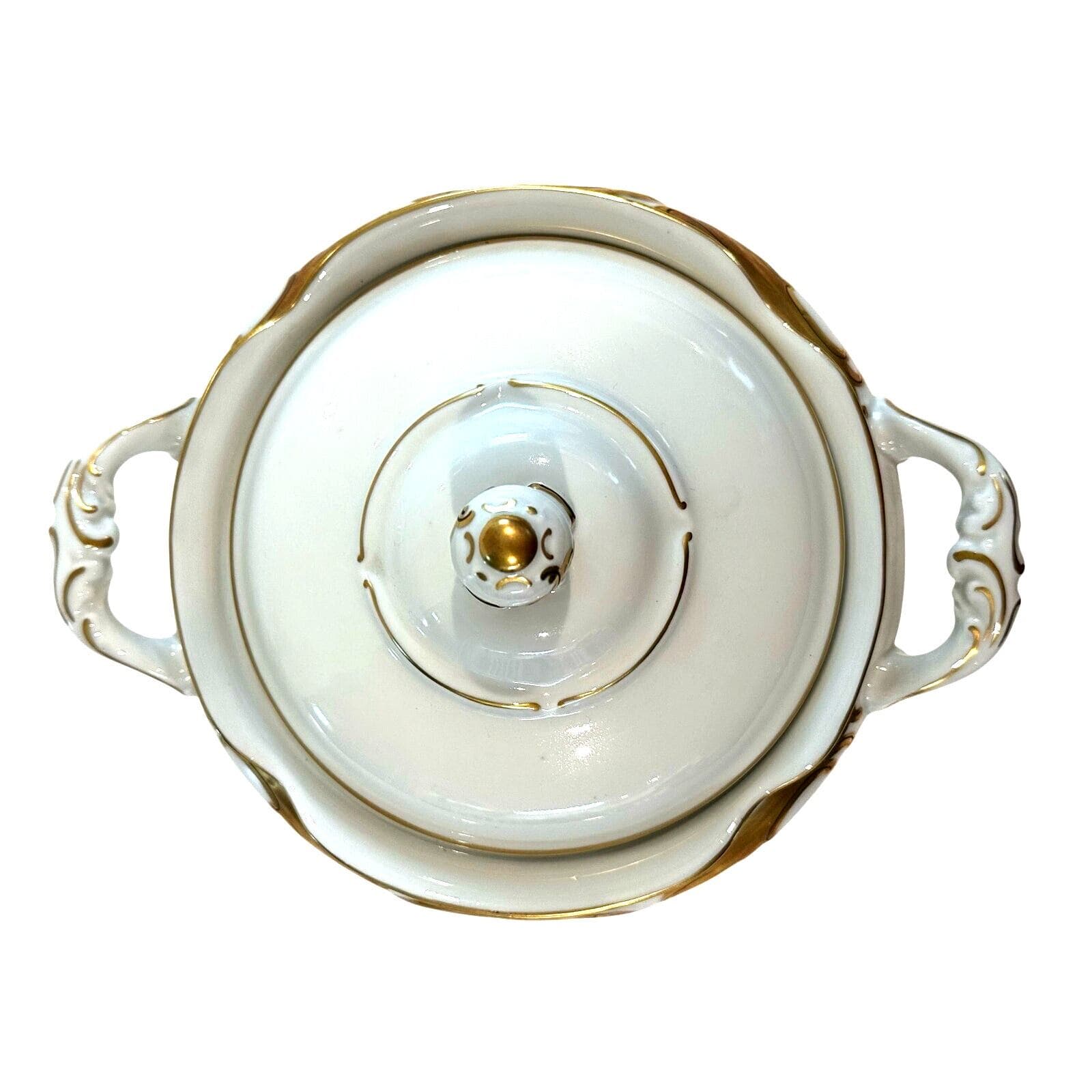 Walbrzych Poland Serving Dish w/Lid White Heavy Gold Scrolls-Rare-Excellent ! - Thumbnail 6