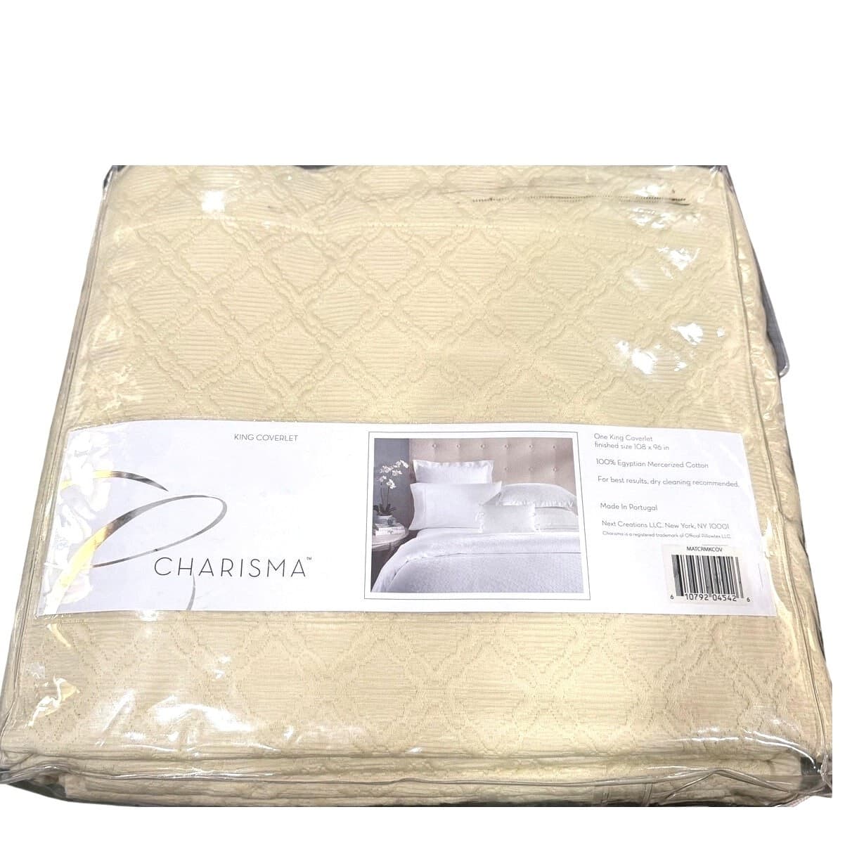 Charisma Lux King Coverlet 108x96 Ivory 100% Egyptian Mercerized Cotton Portugal