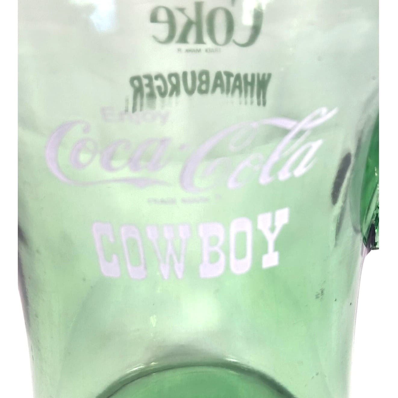 Coke Coca Cola Cowboy Whataburger Clear Green Glass Vintage Promo Pitcher - Thumbnail 6