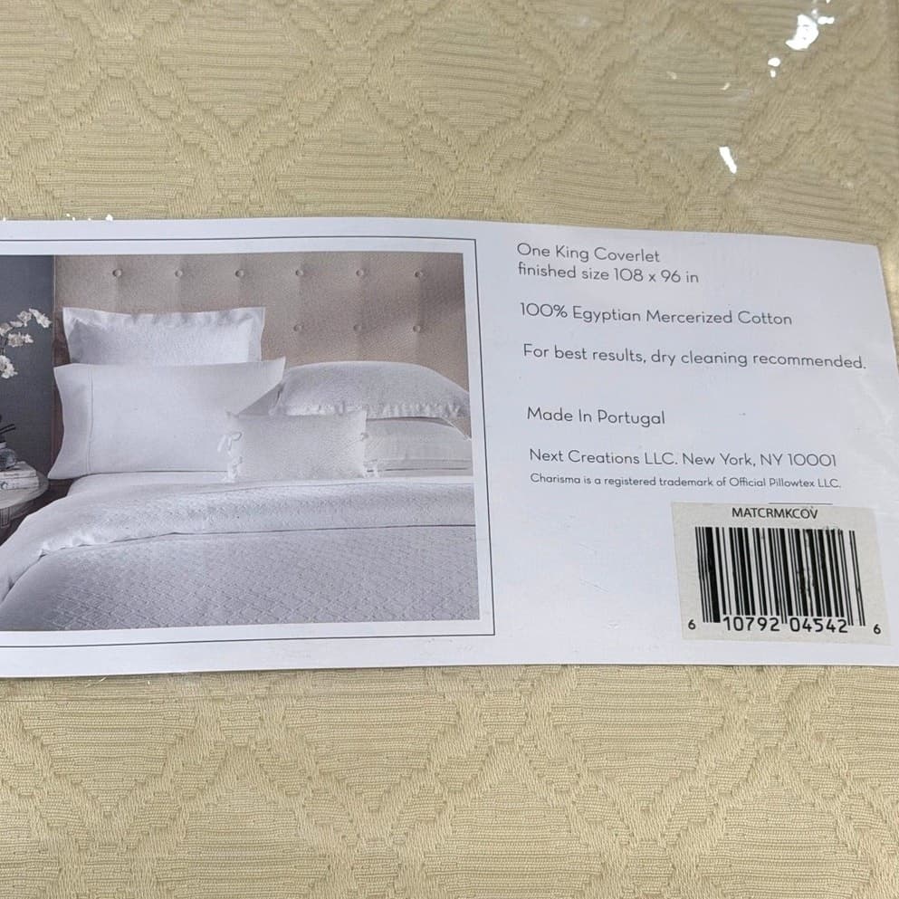 Charisma Lux King Coverlet 108x96 Ivory 100% Egyptian Mercerized Cotton Portugal - Thumbnail 5