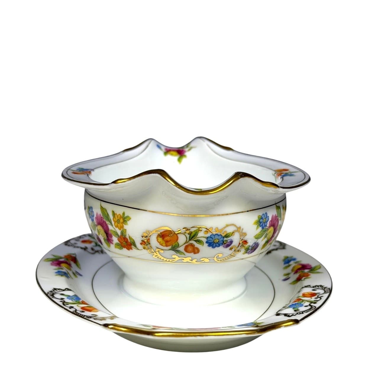 Noritake Retired 'Dresdena' 1931-1940 Backstamp Gravy Boat with Underplate-Rare - Thumbnail 4