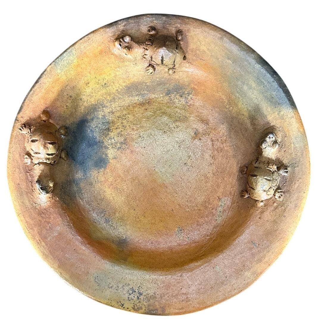 Art Pottery Belize 2007 Artist Signed Raised Relief Turtle Shallow Bowl/Plate 9"