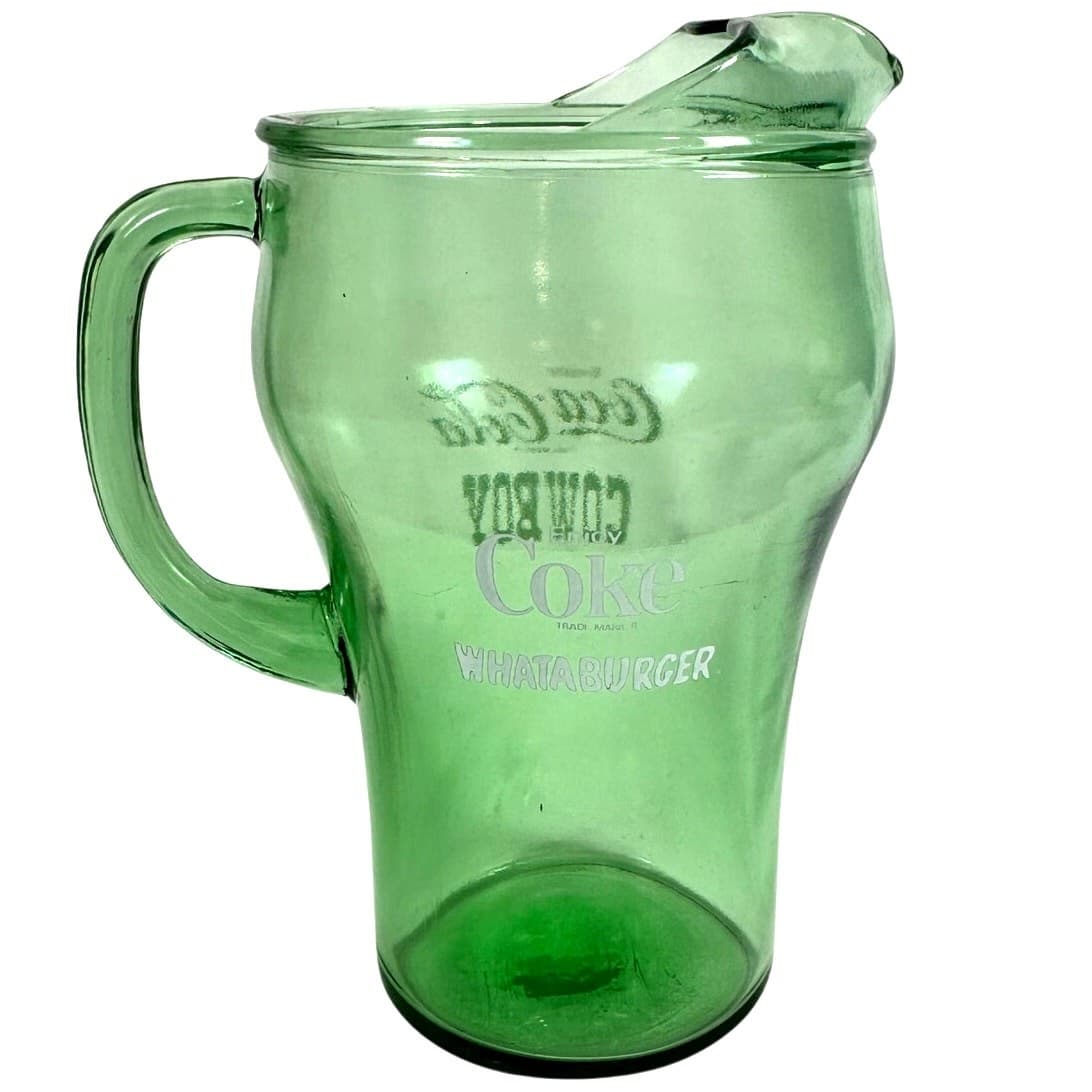 Coke Coca Cola Cowboy Whataburger Clear Green Glass Vintage Promo Pitcher - Thumbnail 5
