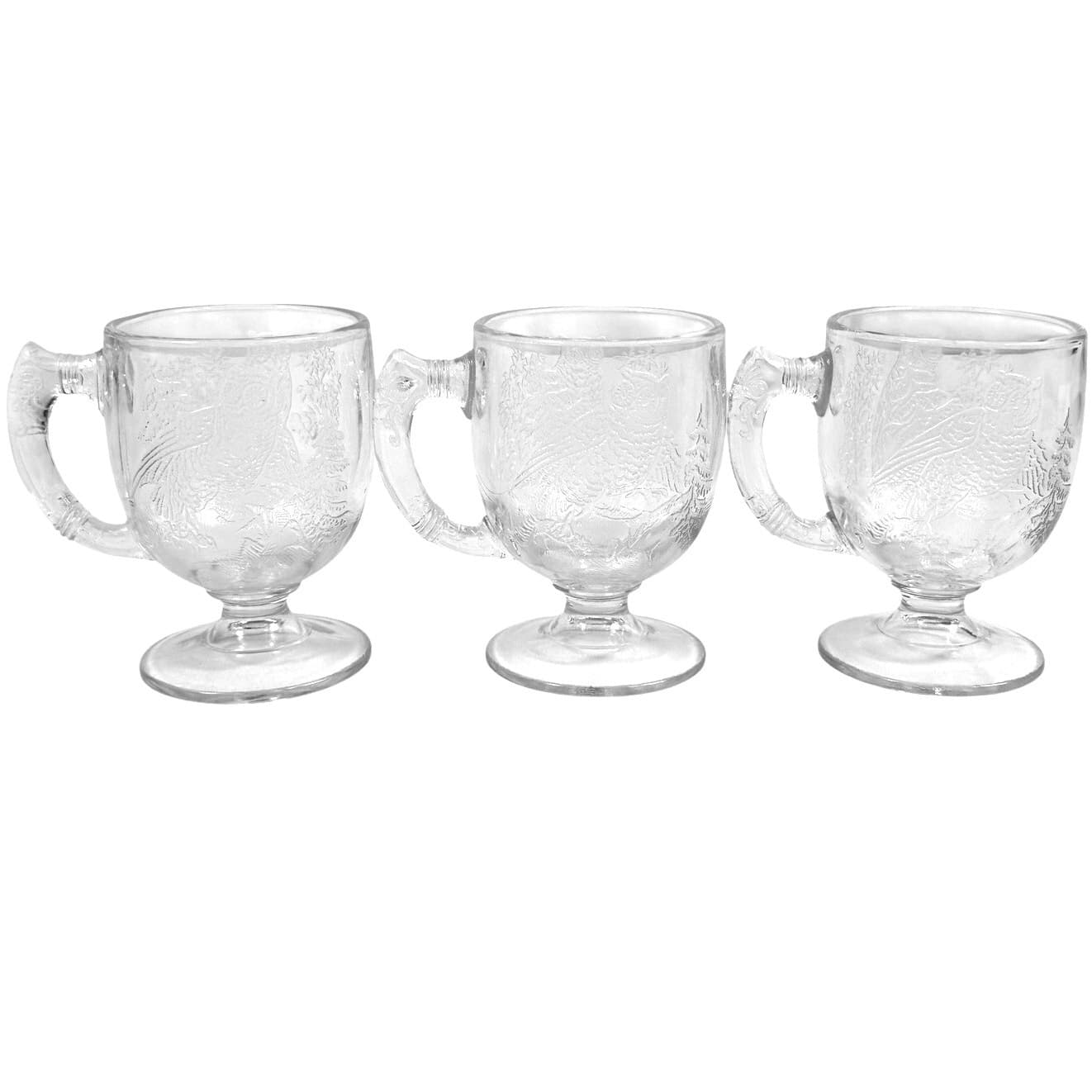 Antique EAPG Dithridge "Owl on a Branch" Footed Mugs c. 1879-Very Rare-Set of #3