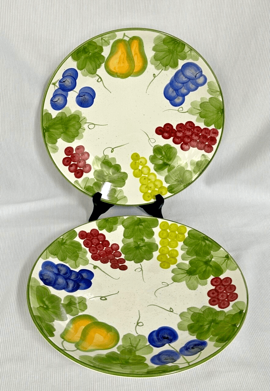 PAIR Hand Painted Plates in Vineyard Mist Pattern-Fruit Motif -Gorgeous!!