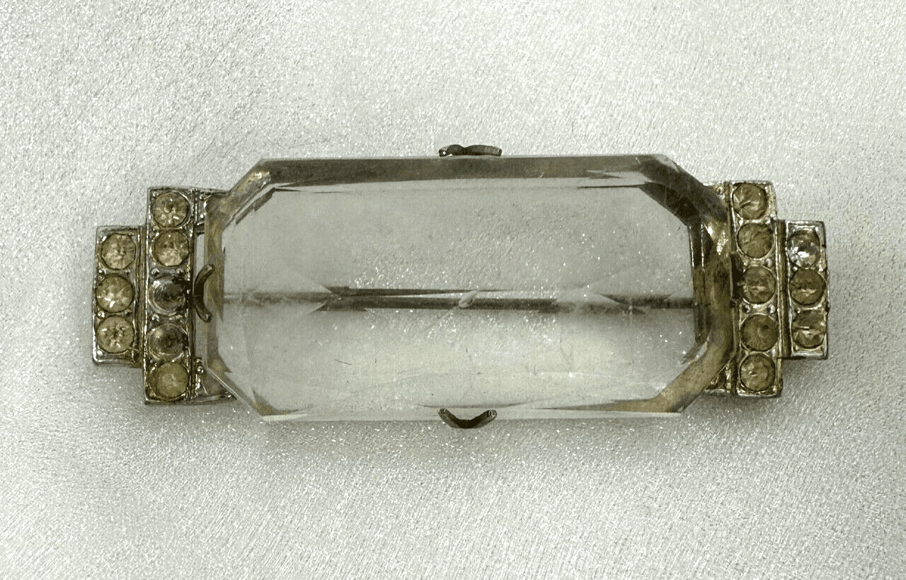 Glam Art Deco Glass & Rhinestone Brooch Vintage