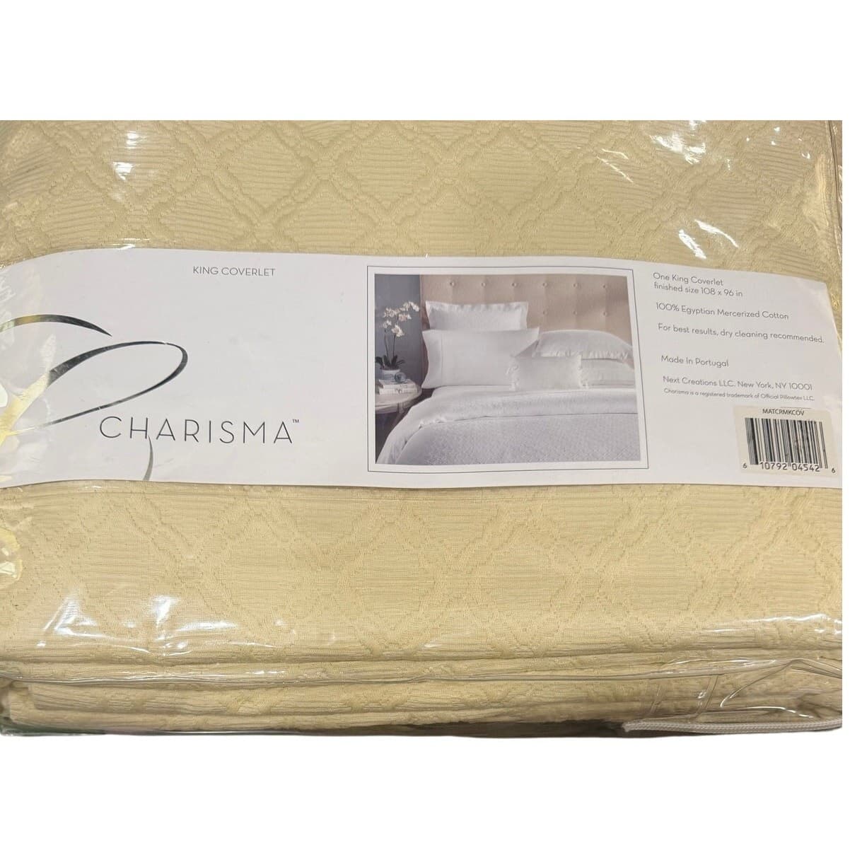 Charisma Lux King Coverlet 108x96 Ivory 100% Egyptian Mercerized Cotton Portugal - Thumbnail 4