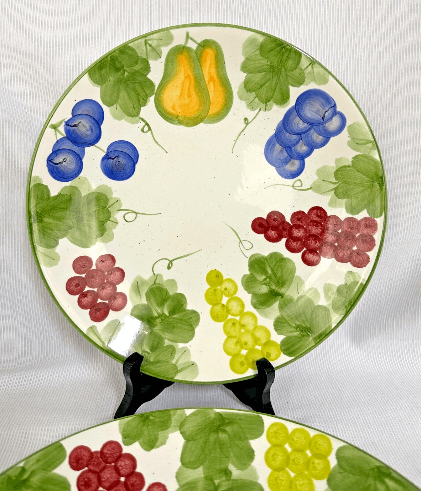 PAIR Hand Painted Plates in Vineyard Mist Pattern-Fruit Motif -Gorgeous!! - Thumbnail 2