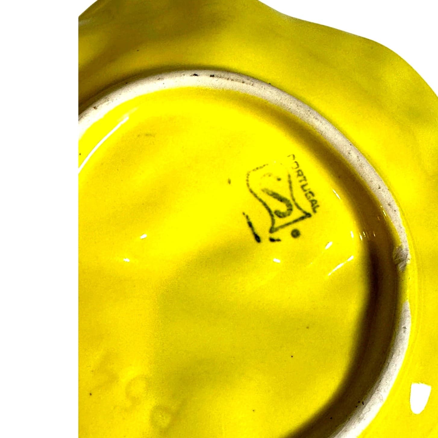 Secla Portugal Majolica Yellow Cabbage Pottery Salad Bowl-Mid Century-Rare - Thumbnail 4