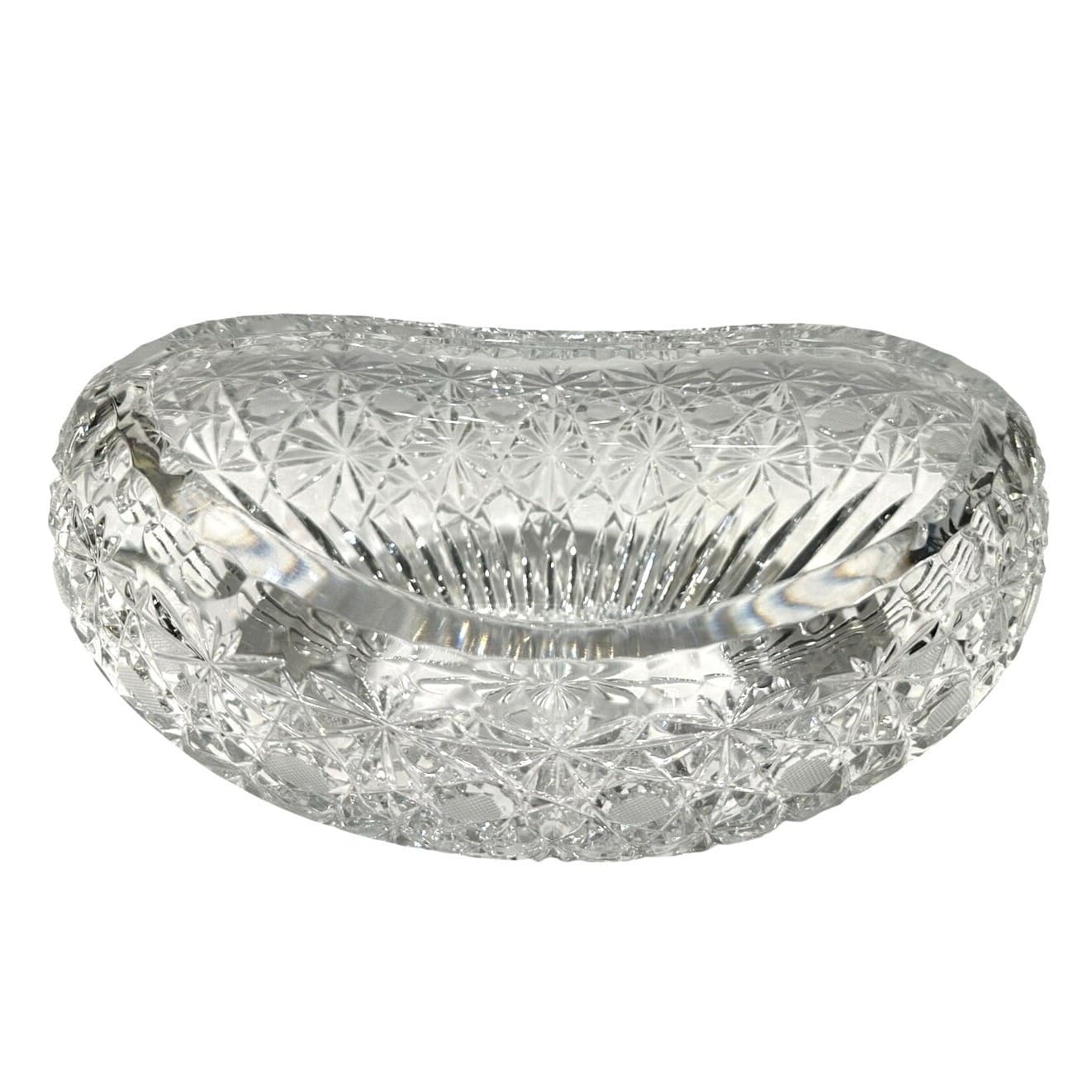 Stunning Oblong Czech Crystal Heavy Large Sparkling Boat Shaped Vintage Bowl
