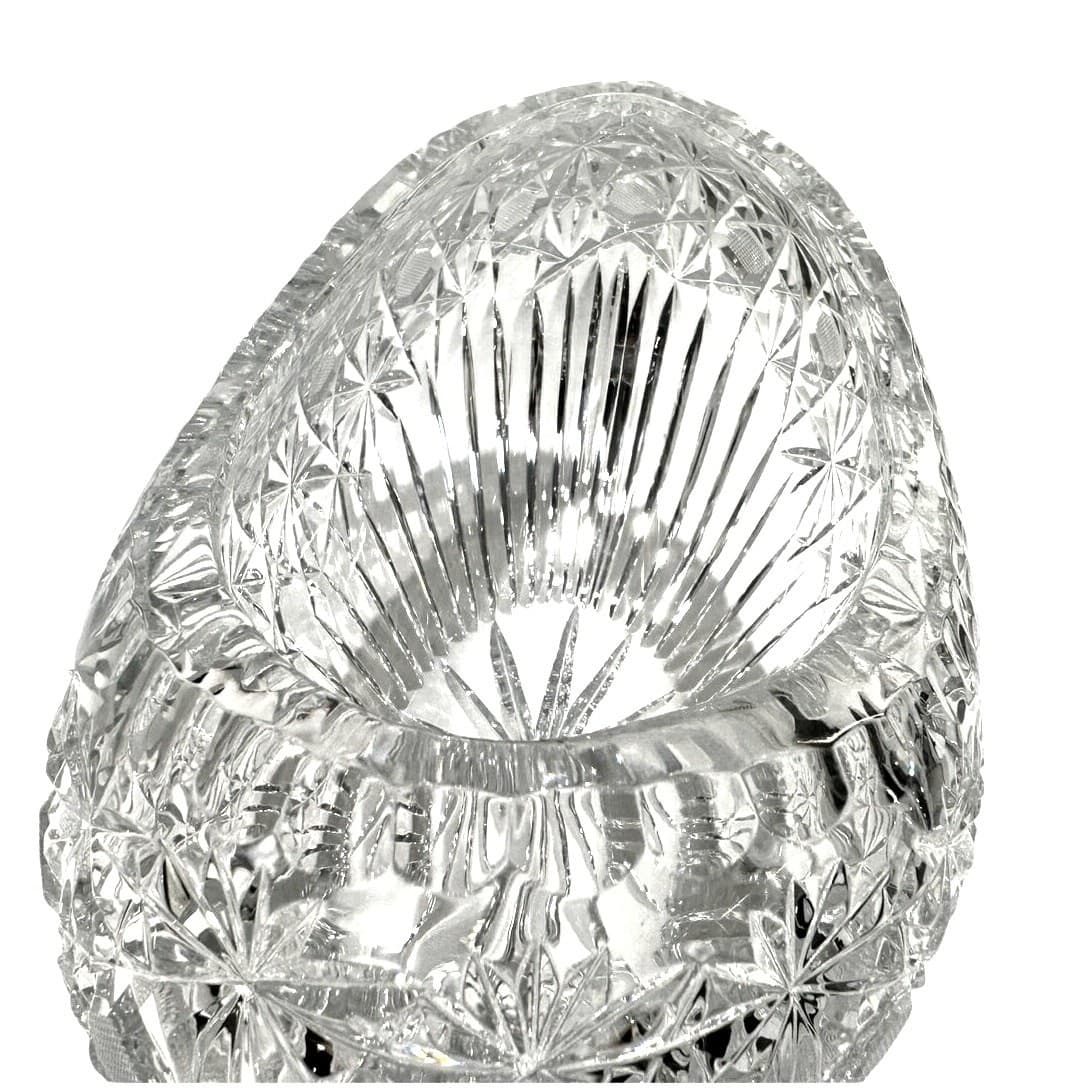 Stunning Oblong Czech Crystal Heavy Large Sparkling Boat Shaped Vintage Bowl - Thumbnail 2
